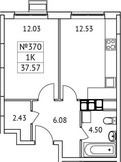Планировка — Новотомилино, 1-комн., 38 м²