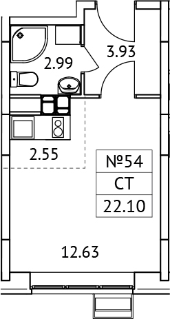 Планировка — Новотомилино, Студия, 22 м²