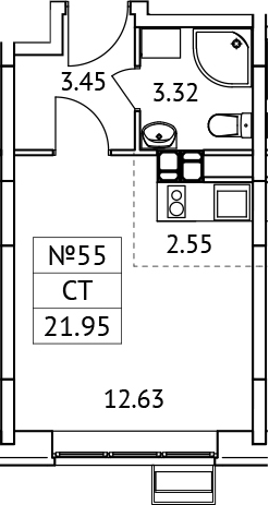 Планировка — Новотомилино, Студия, 22 м²