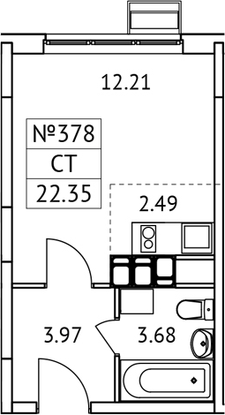 Планировка — Новотомилино, Студия, 22 м²
