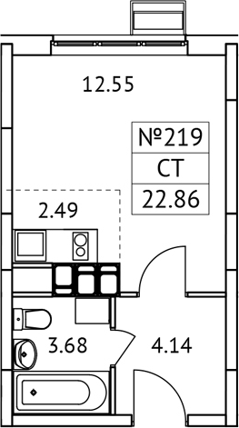 Планировка — Новотомилино, Студия, 23 м²