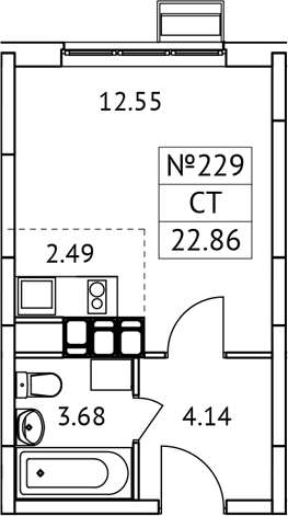 Планировка — Новотомилино, Студия, 23 м²