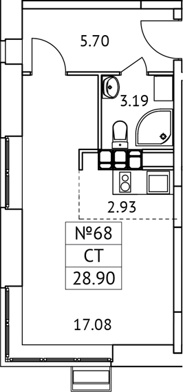 Планировка — Новотомилино, Студия, 29 м²
