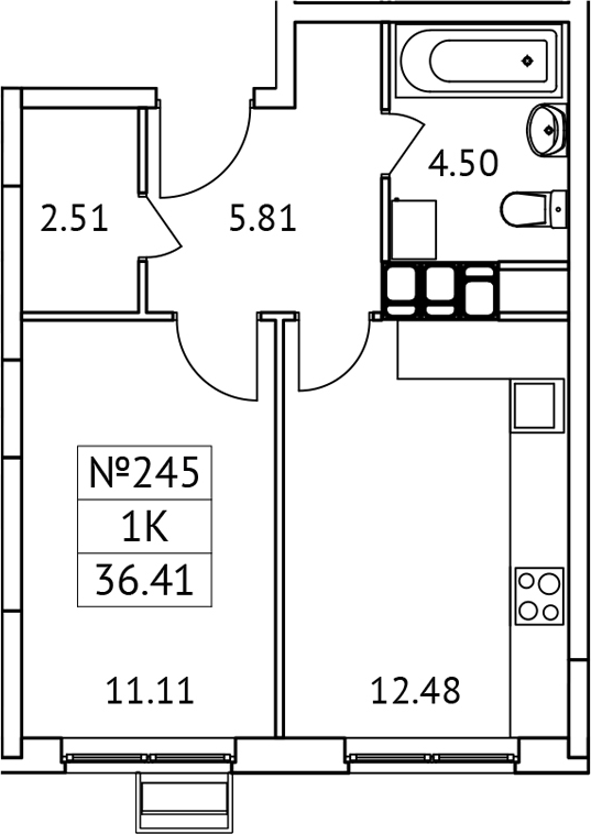 Планировка — Новотомилино, 1-комн., 36 м²