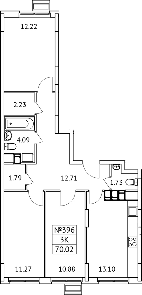 Планировка — Новотомилино, 3-комн., 70 м²