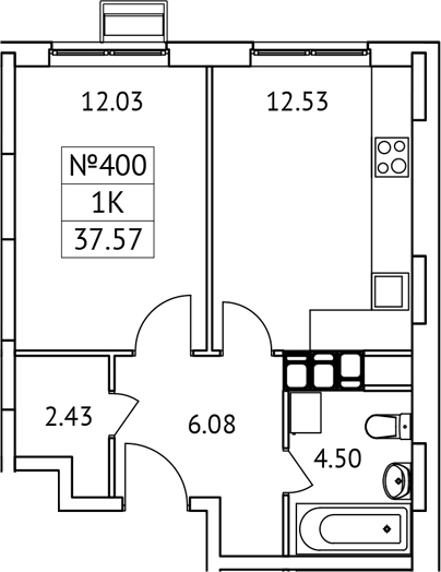 Планировка — Новотомилино, 1-комн., 38 м²