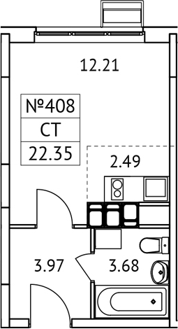 Планировка — Новотомилино, Студия, 22 м²