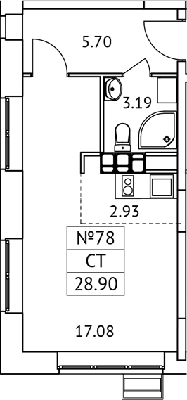 Планировка — Новотомилино, Студия, 29 м²