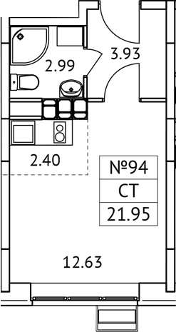 Планировка — Новотомилино, Студия, 22 м²