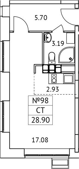 Планировка — Новотомилино, Студия, 29 м²