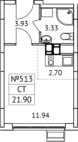 Планировка — Новотомилино, Студия, 22 м²
