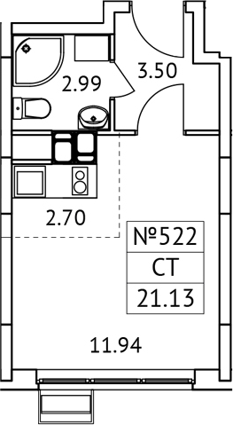 Планировка — Новотомилино, Студия, 21 м²
