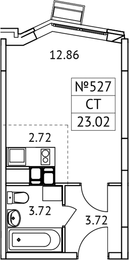 Планировка — Новотомилино, Студия, 23 м²