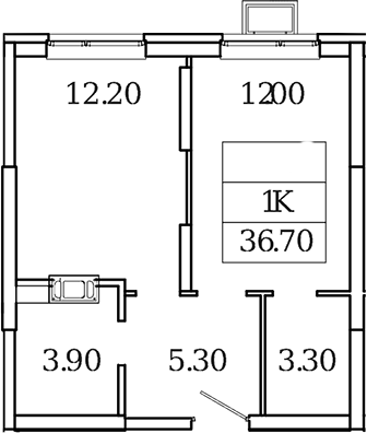 Планировка — Видный Берег 2.0, 1-комн., 37 м²
