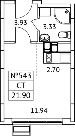 Планировка — Новотомилино, Студия, 22 м²