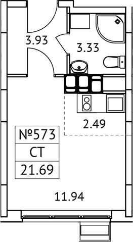 Планировка — Новотомилино, Студия, 22 м²