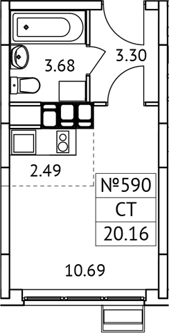 Планировка — Новотомилино, Студия, 20 м²
