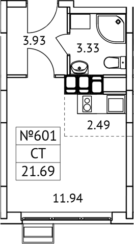 Планировка — Новотомилино, Студия, 22 м²