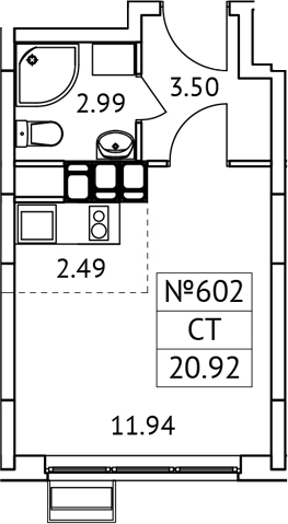 Планировка — Новотомилино, Студия, 21 м²