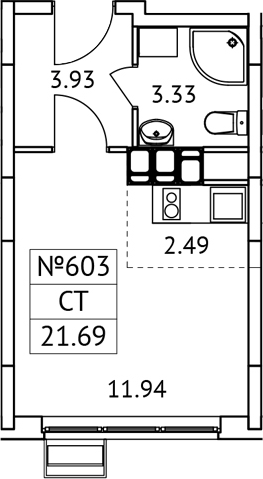 Планировка — Новотомилино, Студия, 22 м²