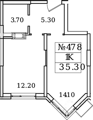 Планировка — Видный Берег 2.0, 1-комн., 35 м²