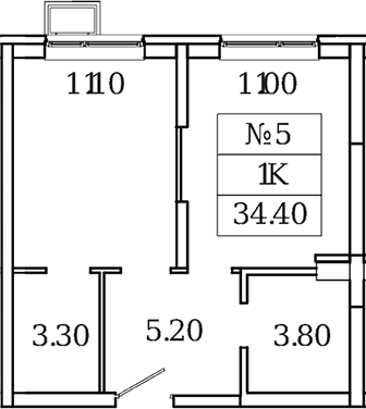 Планировка — Видный Берег 2.0, 1-комн., 34 м²