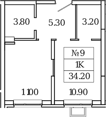 Планировка — Видный Берег 2.0, 1-комн., 34 м²