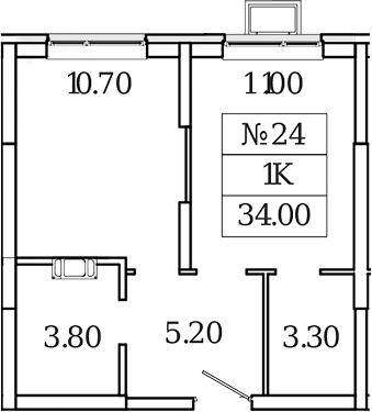 Планировка — Видный Берег 2.0, 1-комн., 34 м²