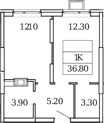 Планировка — Видный Берег 2.0, 1-комн., 37 м²