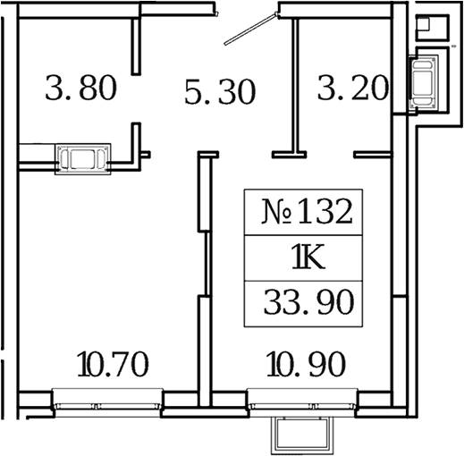 Планировка — Видный Берег 2.0, 1-комн., 34 м²
