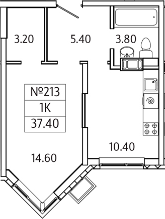 Планировка — Видный Берег 2.0, 1-комн., 37 м²
