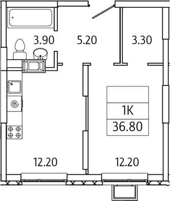 Планировка — Видный Берег 2.0, 1-комн., 37 м²