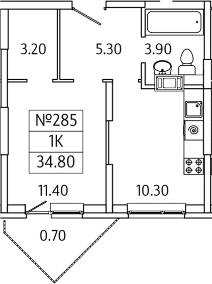 Планировка — Видный Берег 2.0, 1-комн., 34 м²