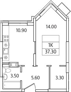 Планировка — Видный Берег 2.0, 1-комн., 37 м²