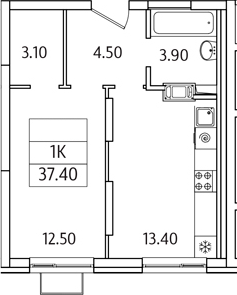Планировка — Видный Берег 2.0, 1-комн., 37 м²