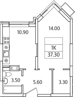 Планировка — Видный Берег 2.0, 1-комн., 37 м²