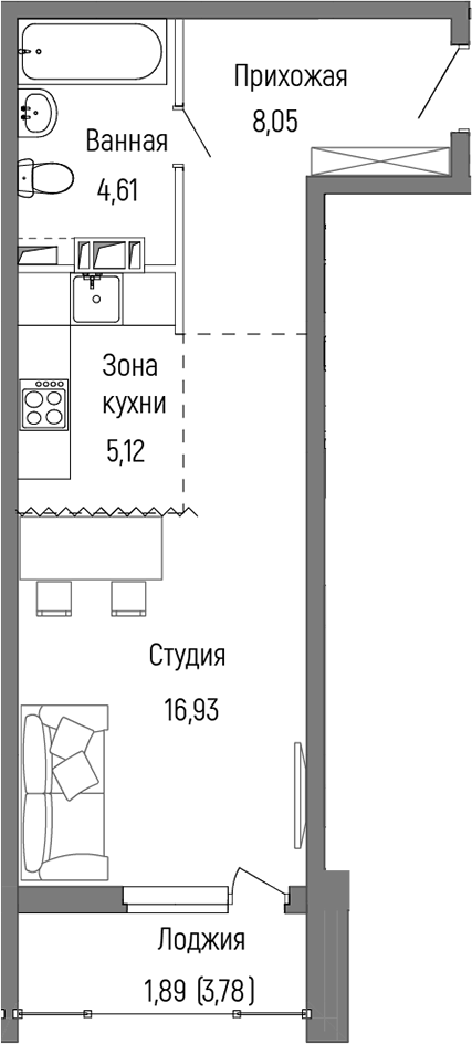 Планировка — Riga Hills, Студия, 35 м²