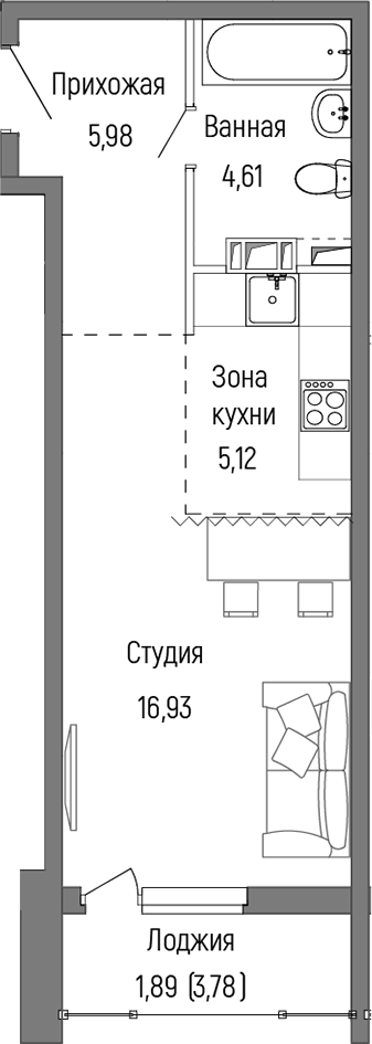 Планировка — Riga Hills, Студия, 33 м²