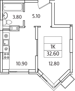 Планировка — Видный Берег 2.0, 1-комн., 33 м²