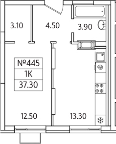 Планировка — Видный Берег 2.0, 1-комн., 37 м²