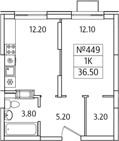 Планировка — Видный Берег 2.0, 1-комн., 37 м²