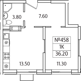 Планировка — Видный Берег 2.0, 1-комн., 36 м²
