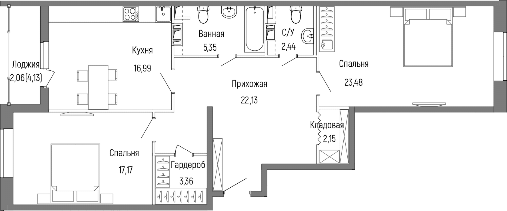 Планировка — Riga Hills, 2-комн., 93 м²