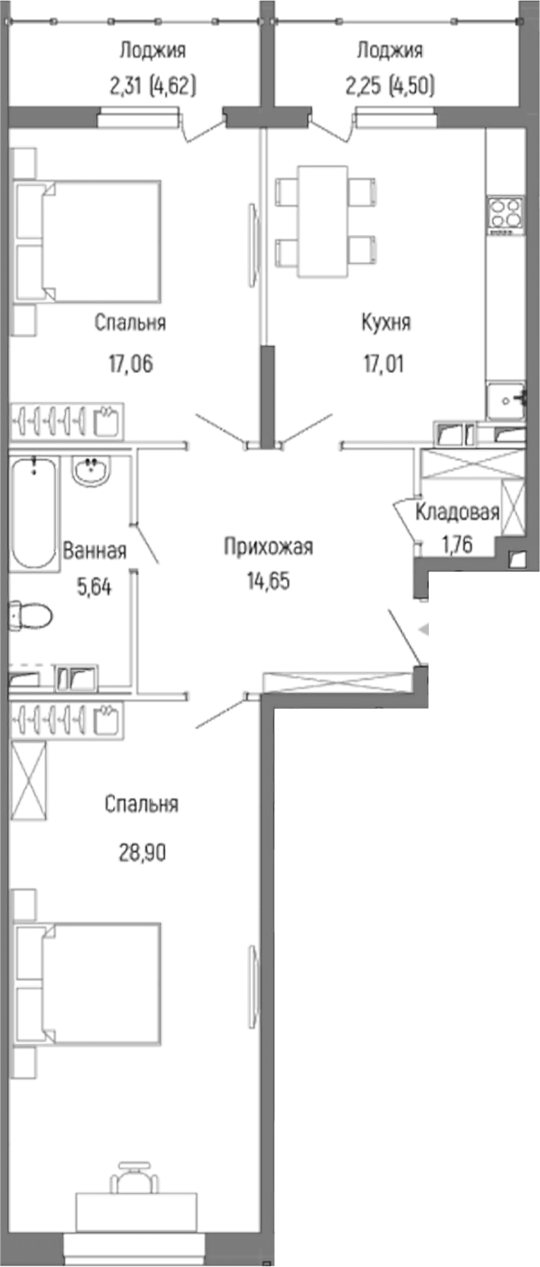 Планировка — Riga Hills, 2-комн., 85 м²
