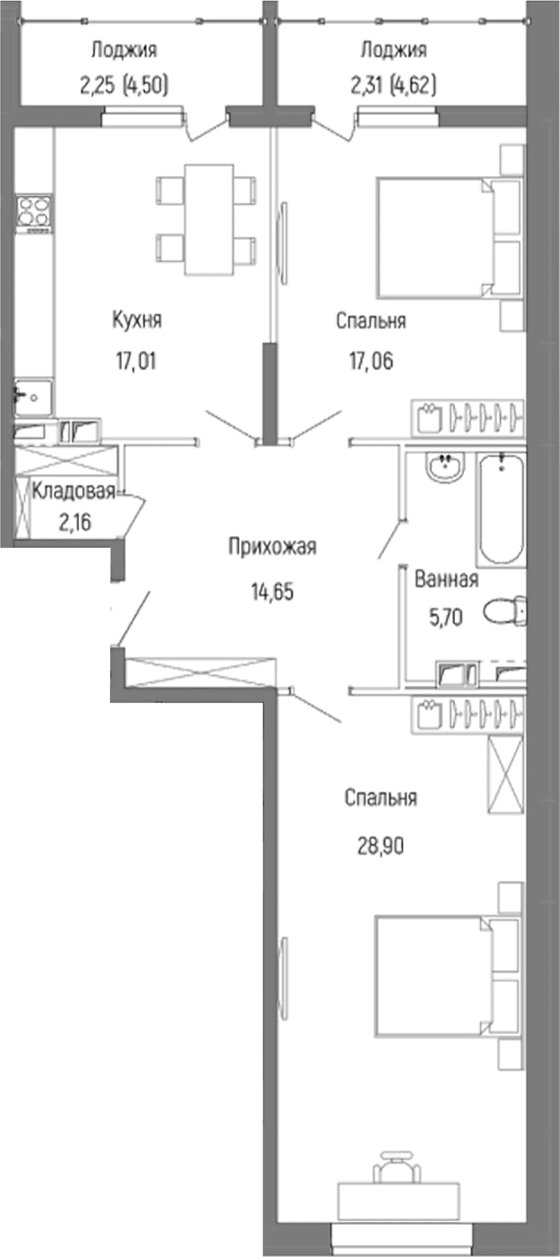 Планировка — Riga Hills, 2-комн., 85 м²