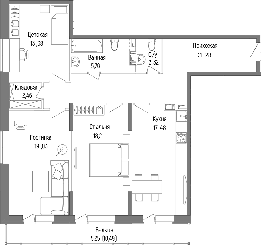 Планировка — Riga Hills, 3-комн., 100 м²