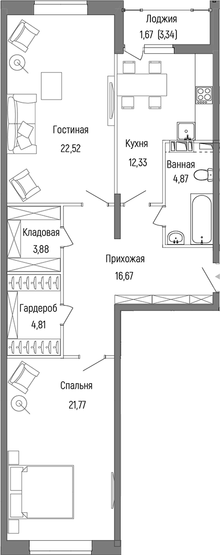 Планировка — Riga Hills, 2-комн., 87 м²