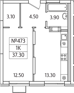 Планировка — Видный Берег 2.0, 1-комн., 37 м²
