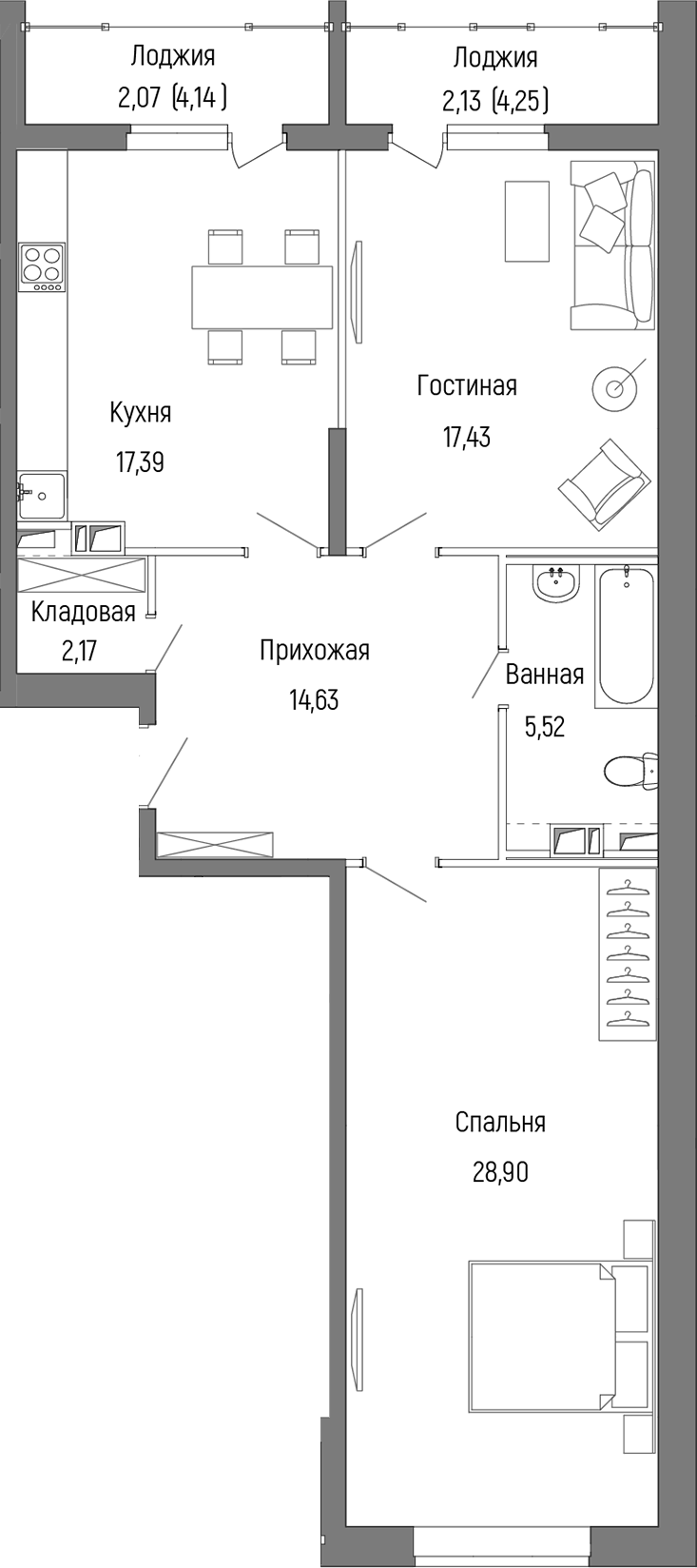 Планировка — Riga Hills, 2-комн., 86 м²