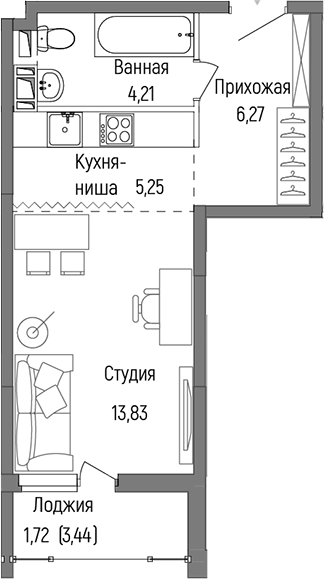 Планировка — Riga Hills, Студия, 30 м²